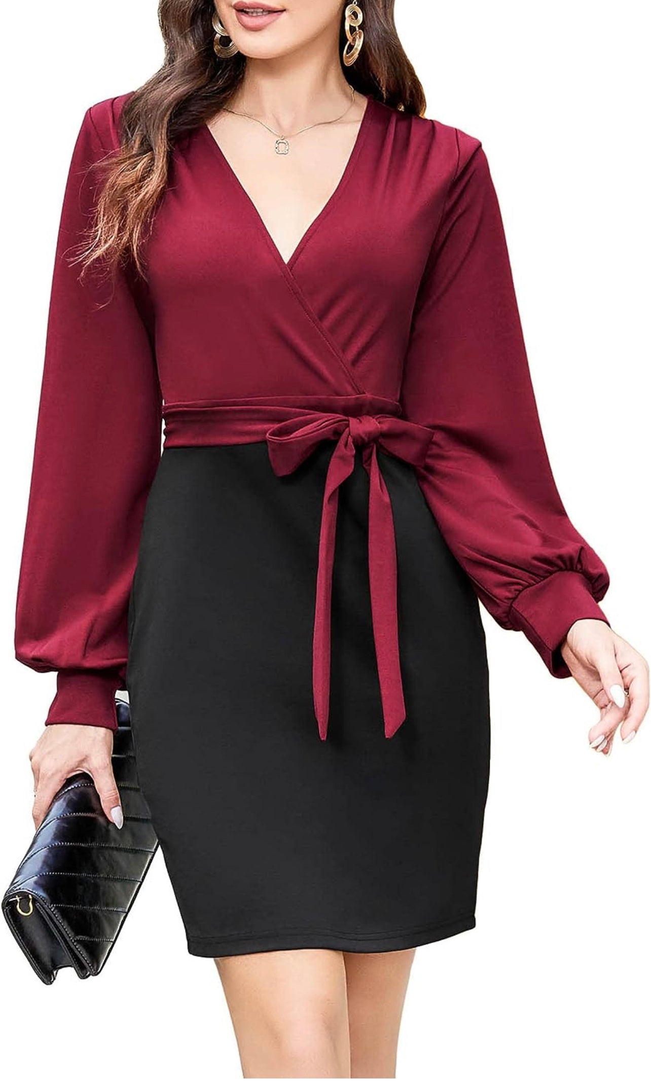 BURGUNDY/ BLACK PENCIL DRESS
