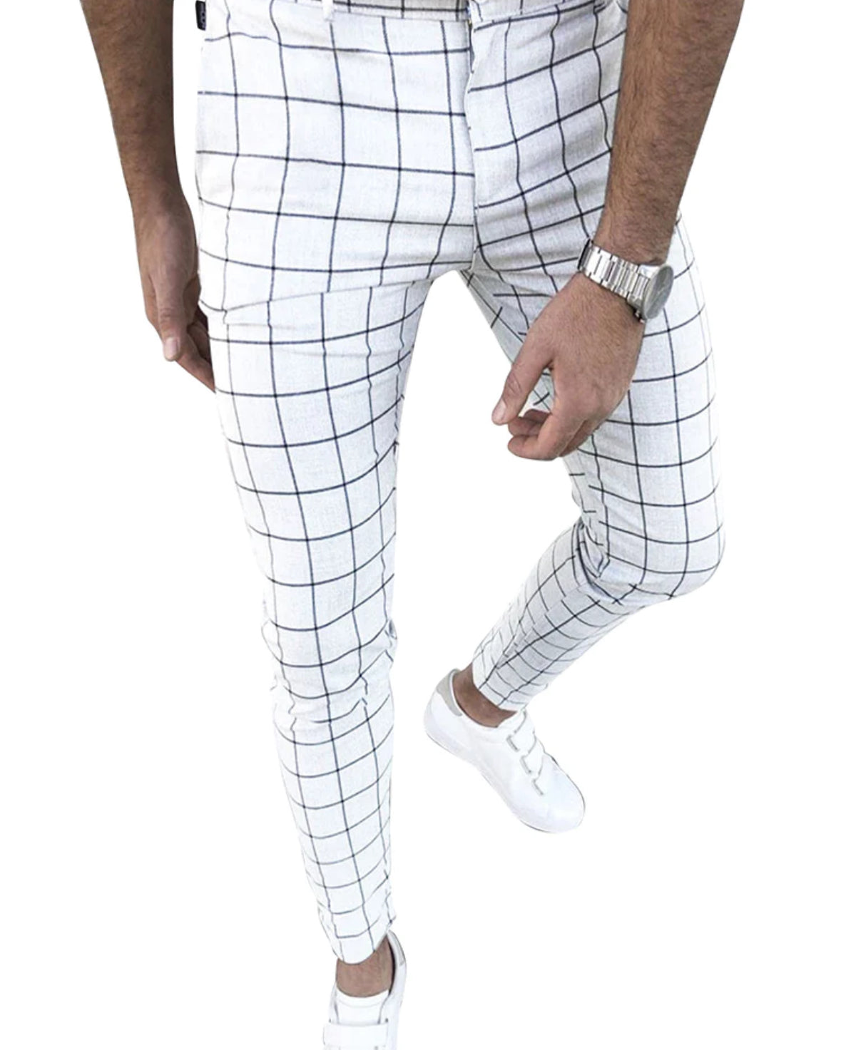 MEN WHITE STRIPE SKINNY CASUAL PANTS
