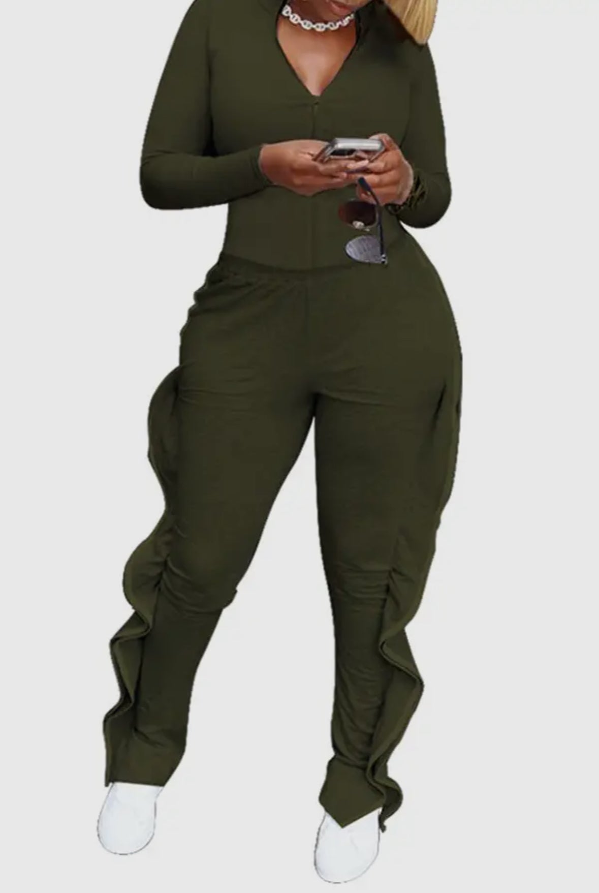 LADIES ARMY GREEN 2 PIECE