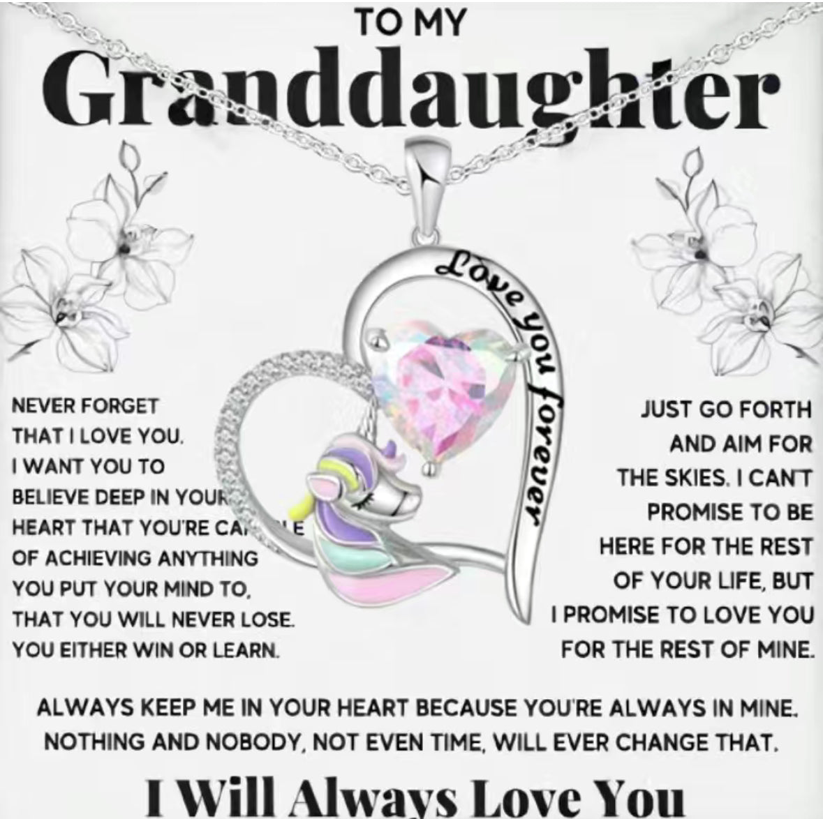 TO MY GRANDDAUGHTER UNICORN HEARTS NECKLACE