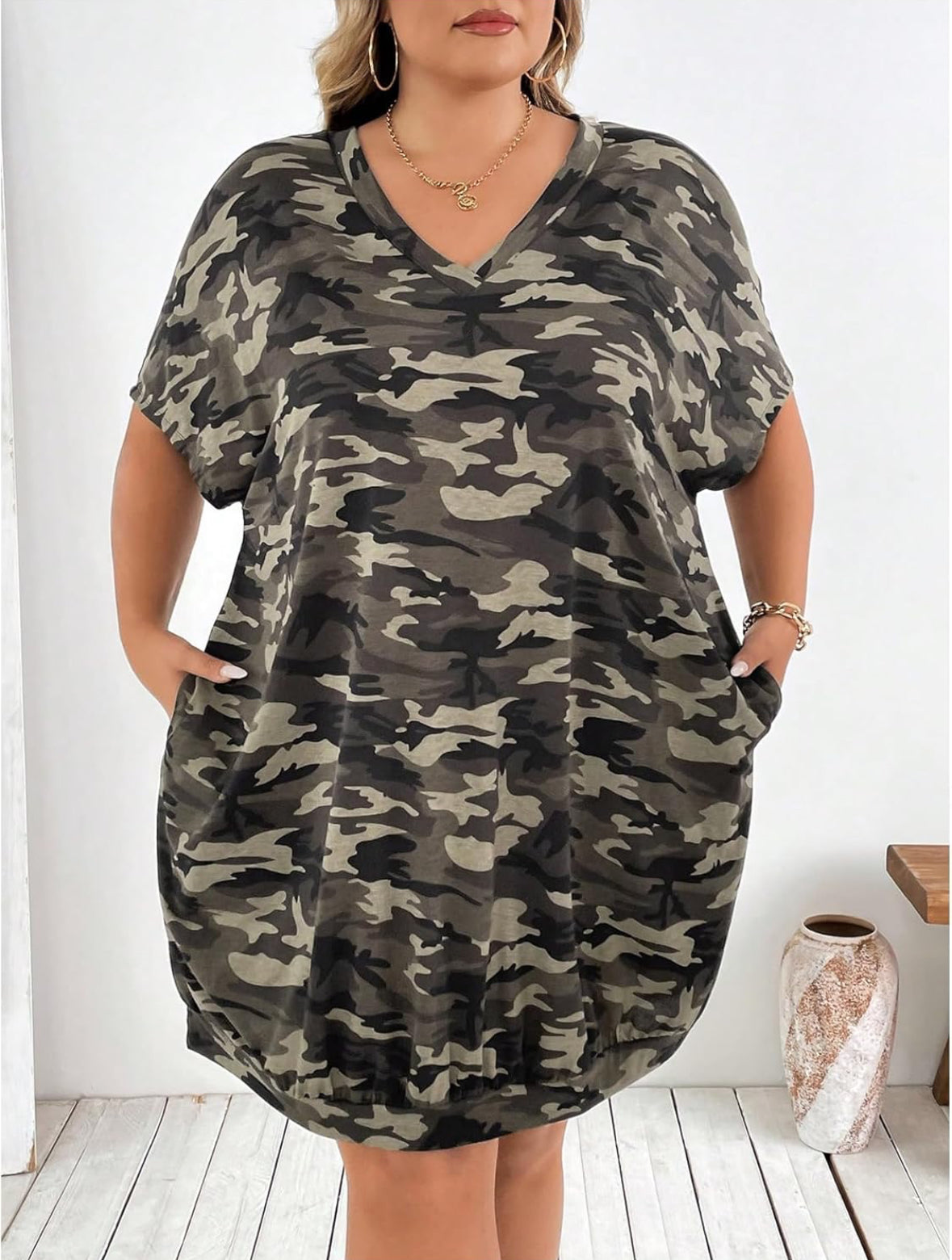 Ladies V Neck Camo Dress