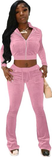LADIES PINK 2 PIECE VELOUR SWEAT SUIT