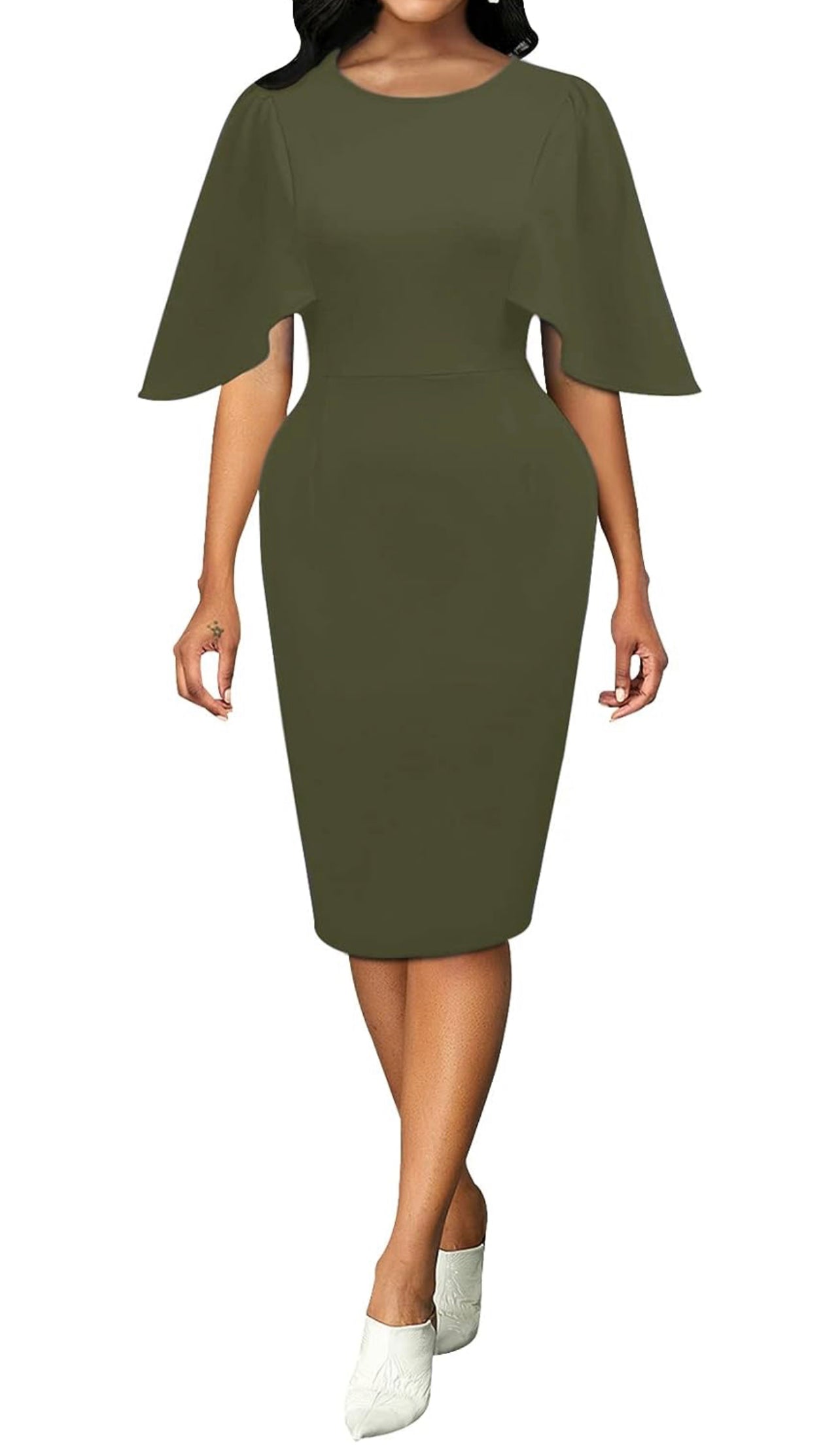 GREEN CAPED PENCIL DRESS