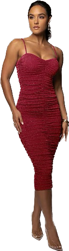 RED BURGUNDY RUSCHED DRESS