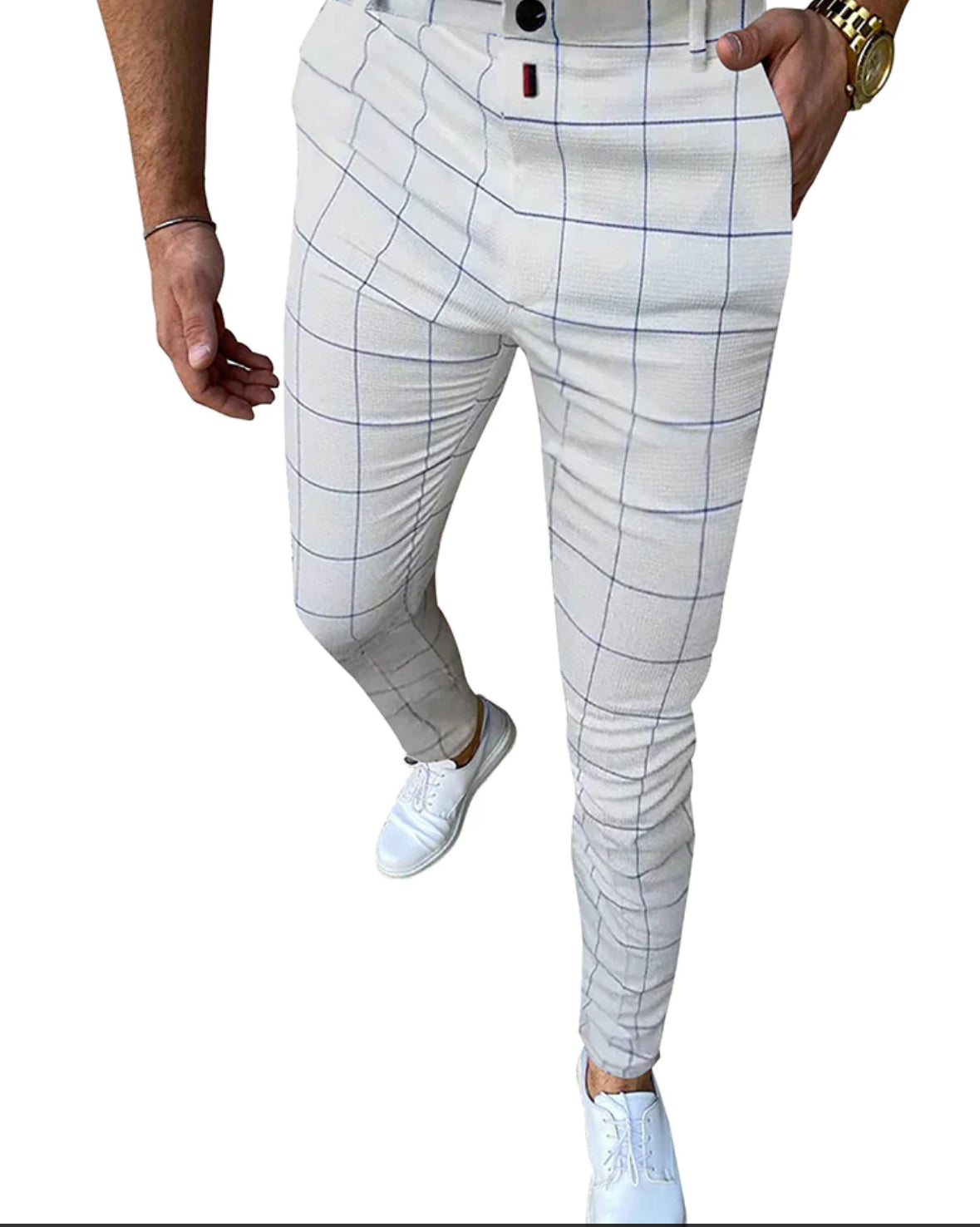MEN WHITE & BLUE SKINNY CASUAL PANTS
