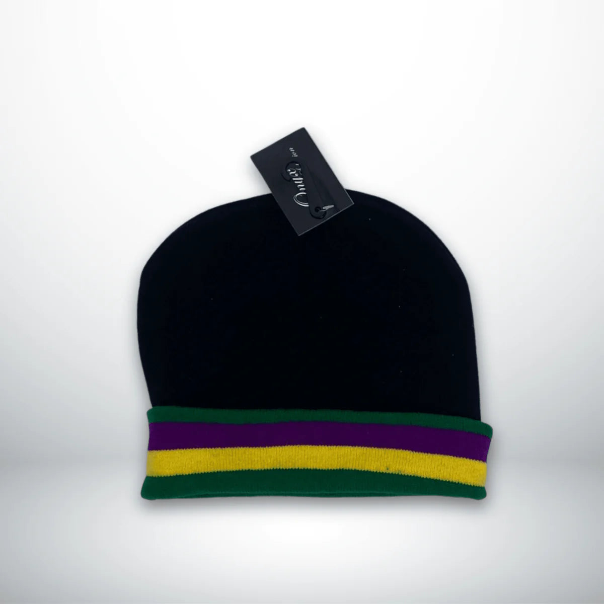 BLACK MARDI GRAS BEANIE HAT
