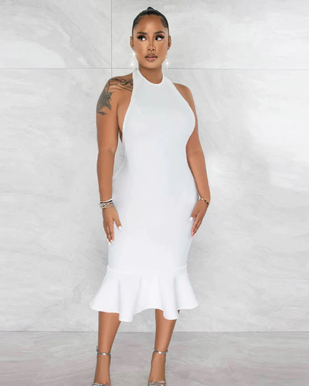 LADIES YELLOW HALTER COCKTAIL DRESS