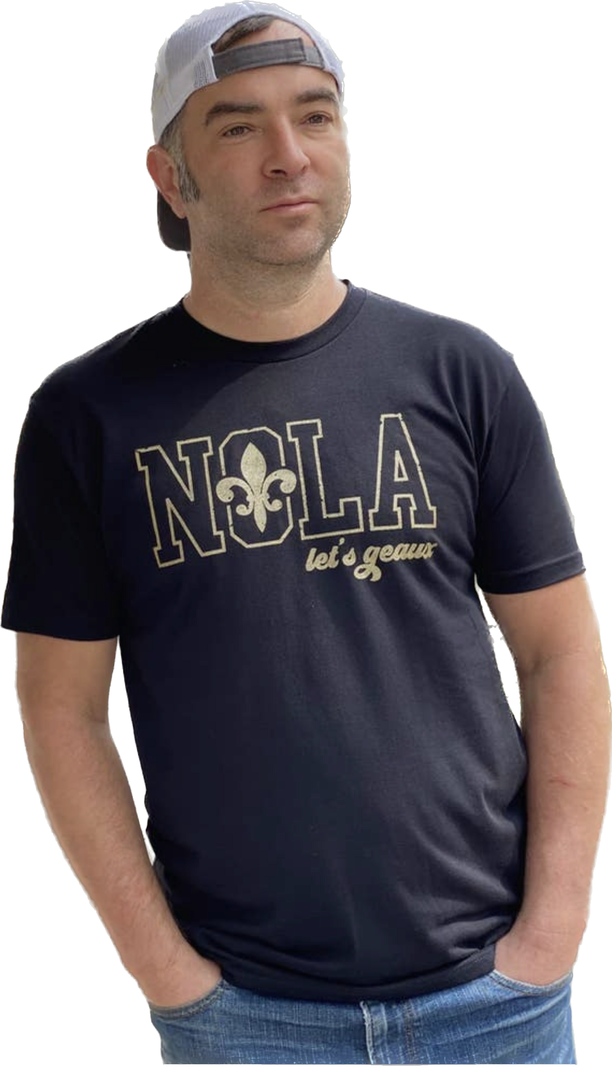 MEN BLACK GOLD NOLA LETS GO SAINTS GRAPHIC TEE