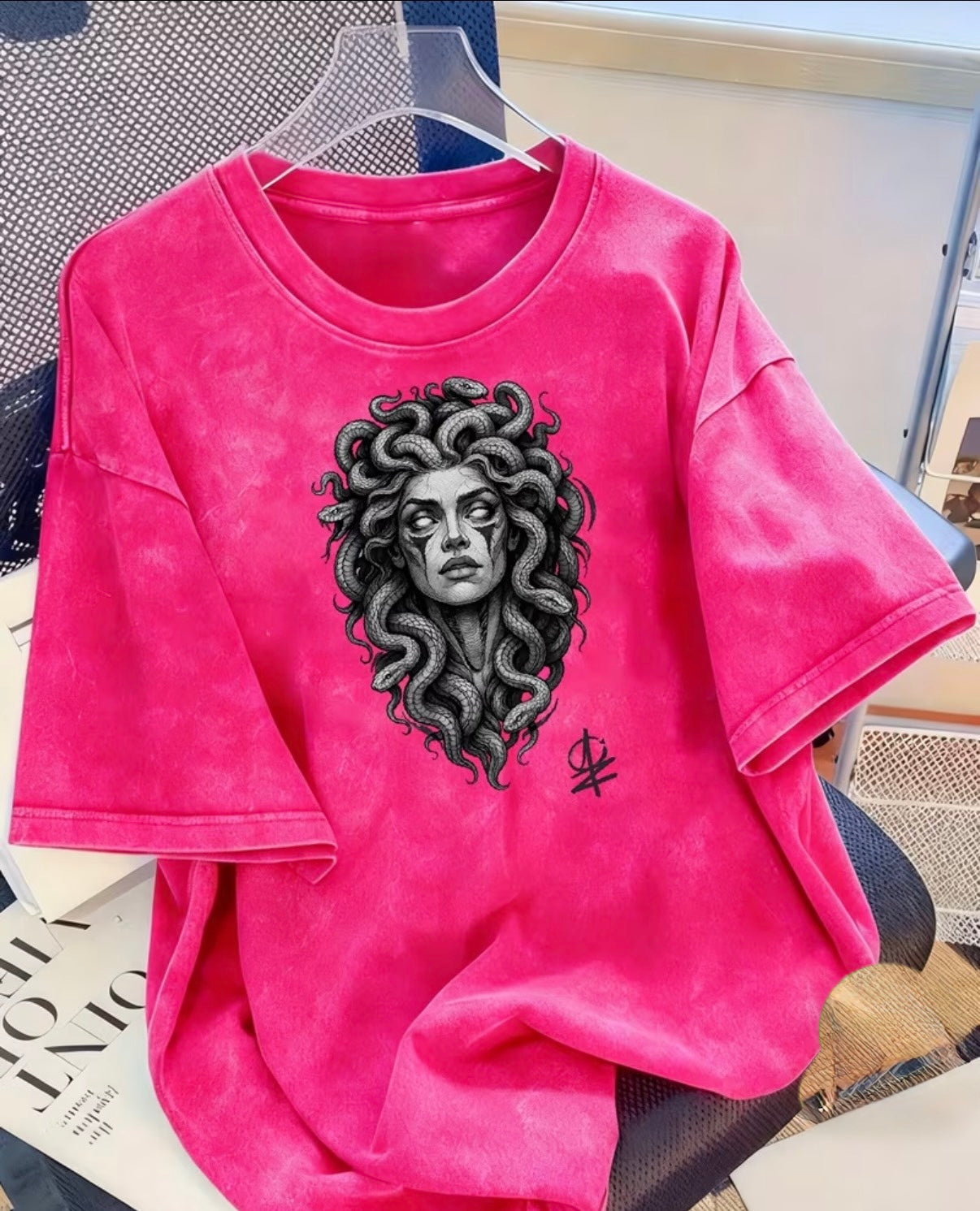 Oversized Magenta Medusa Graphic Tee