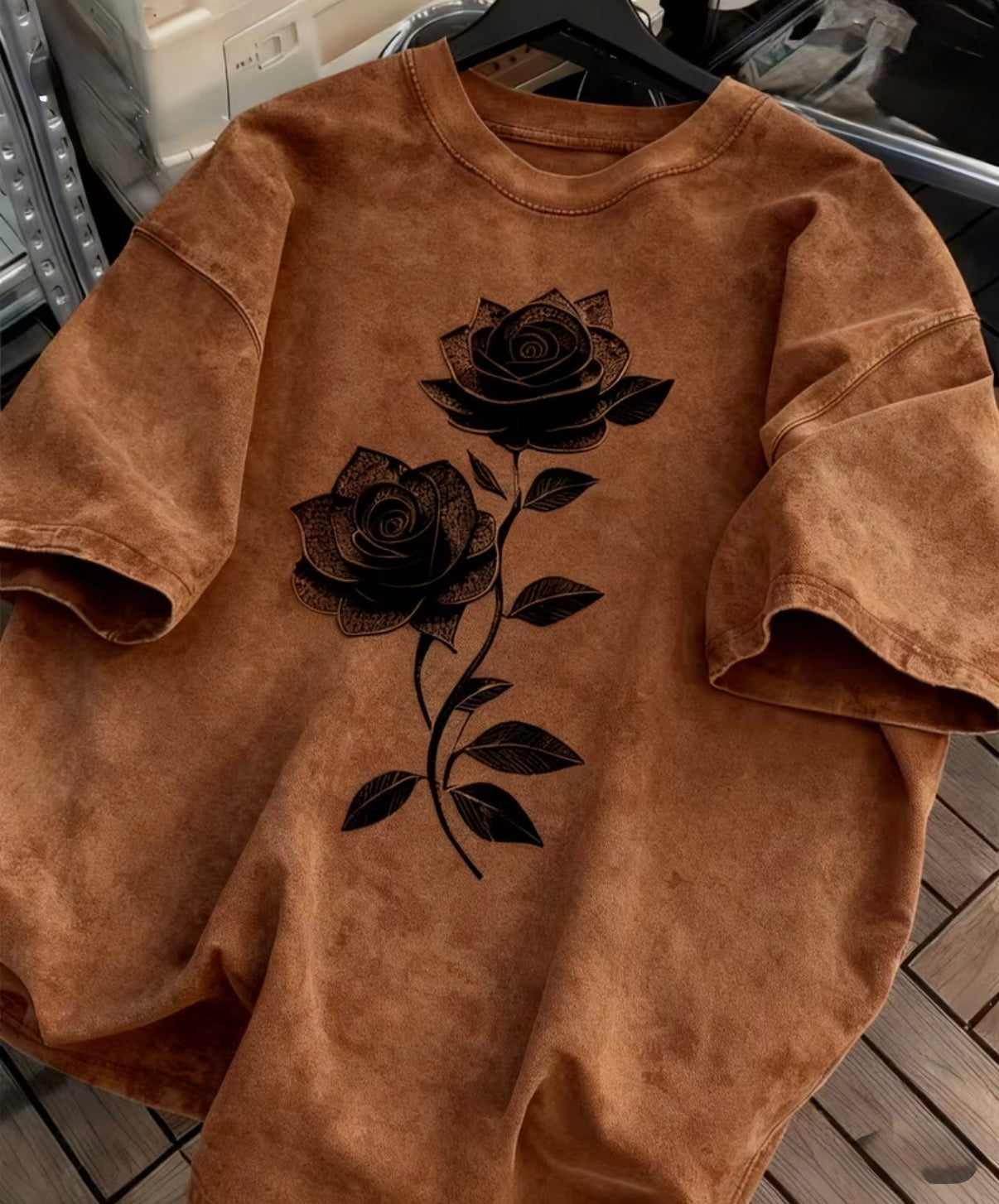 Men's Heavyweight Washed Distressed Vintage American Retro Shirt Brown