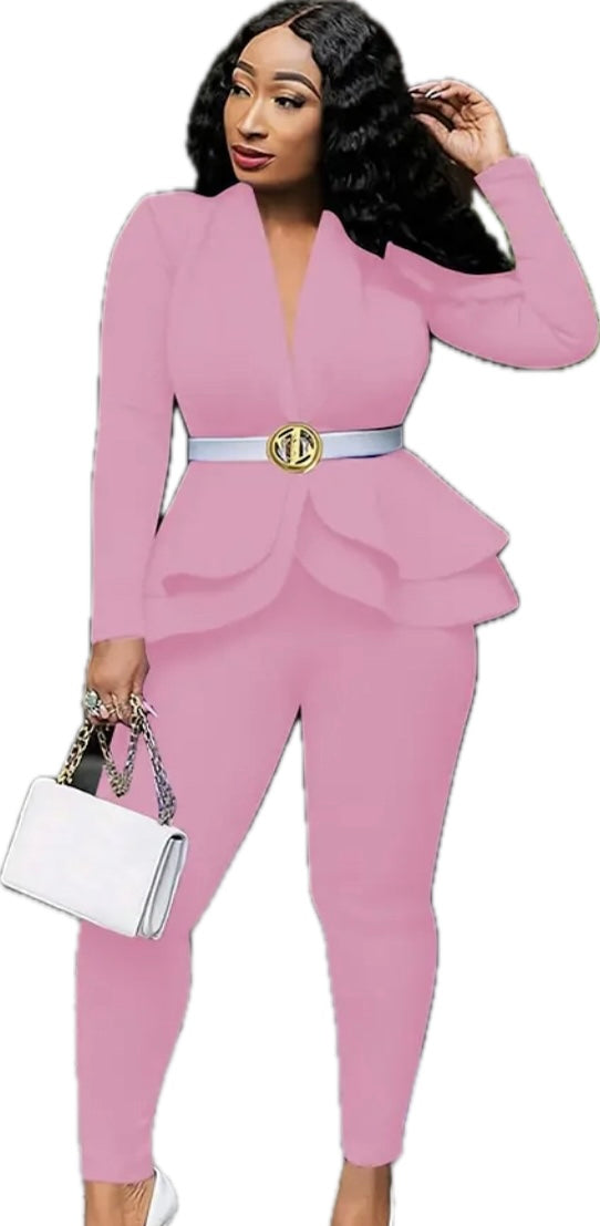 LADIES PINK V NECK BLAZER 2 PIECE