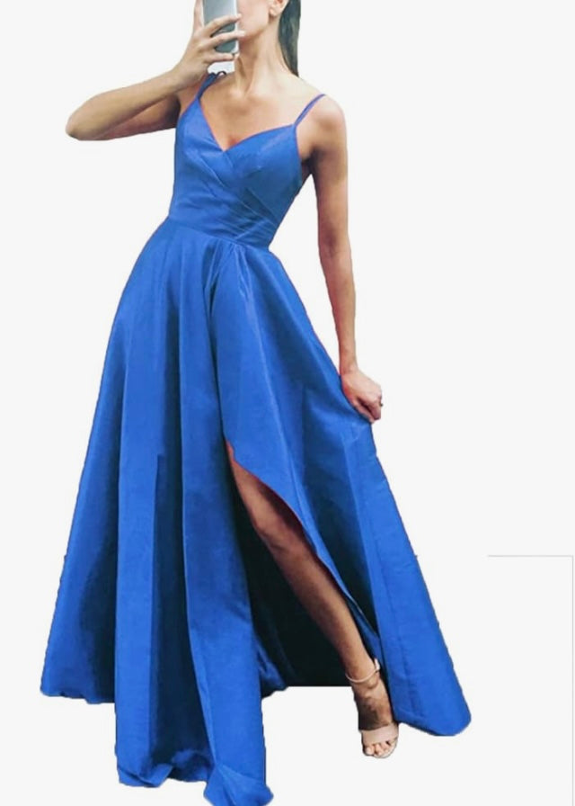 ROYAL BLUE SPAGHETTI STRAP FORMAL DRESS