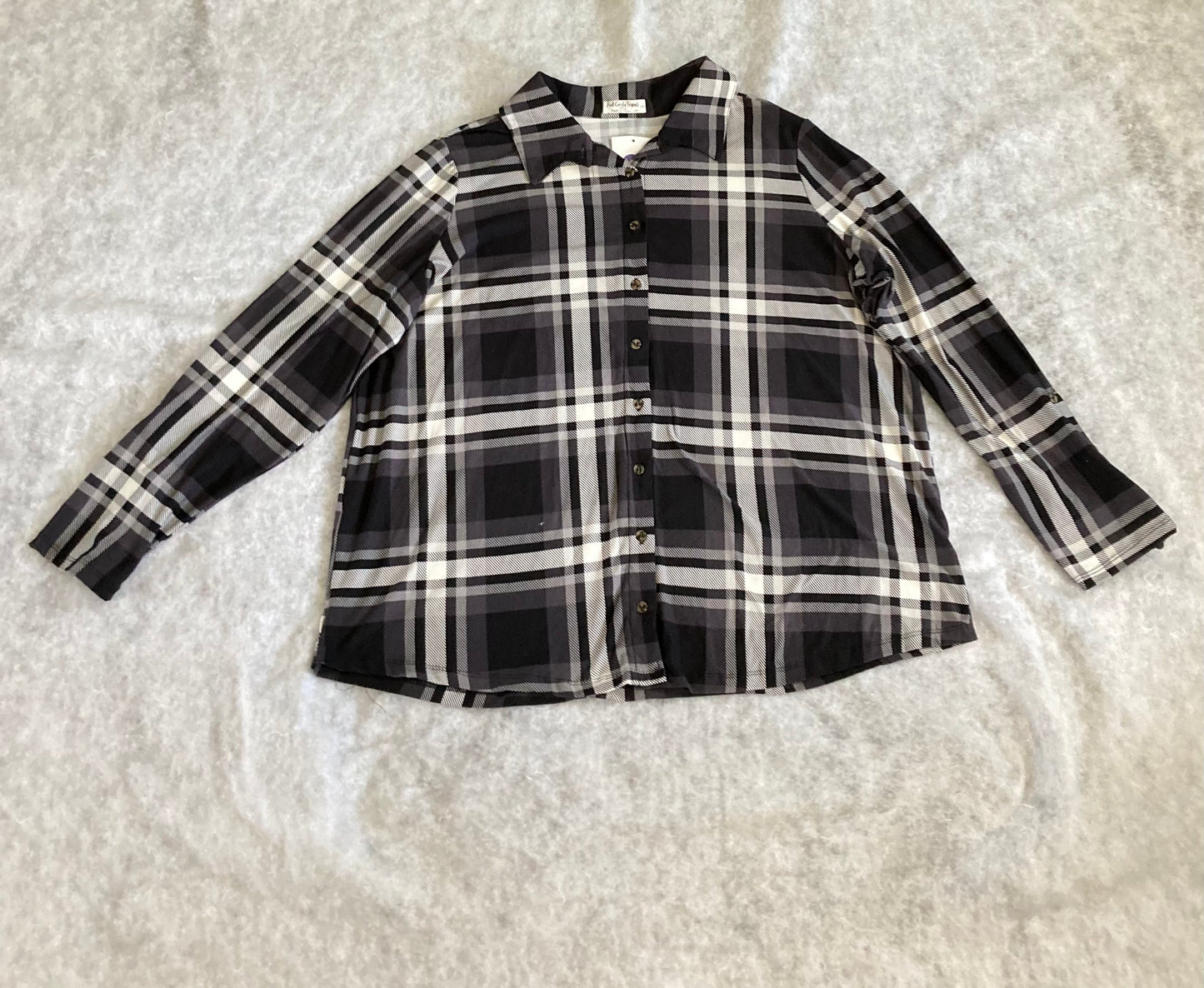 LADIES BLACK WHITE & GREY PLAID SHIRT