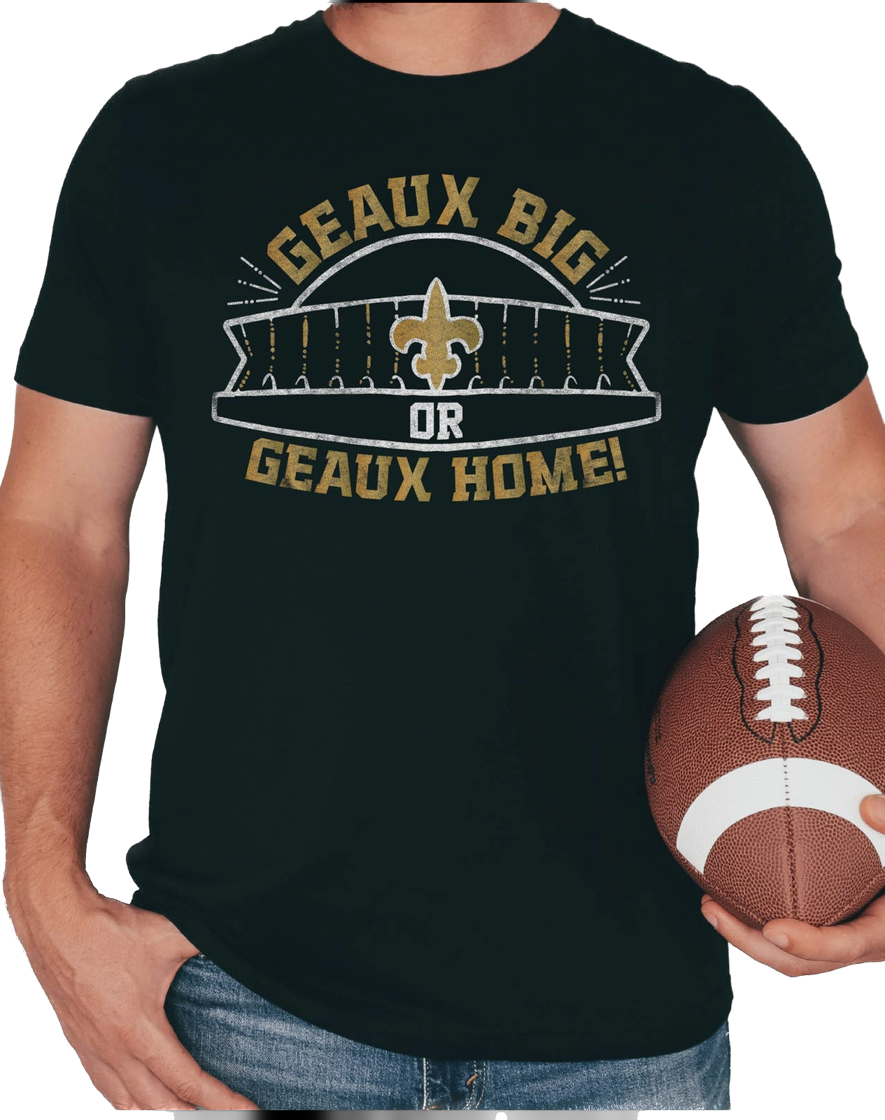 BLACK & GOLD GEAUX BIG OR GEAUX HOME SAINTS GRAPHIC TEE