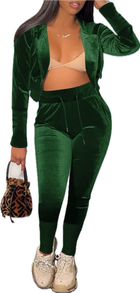 LADIES GREEN 2 PIECE VELOUR SWEAT SUIT