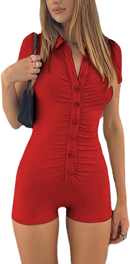 RED BUTTON DOWN ROMPER