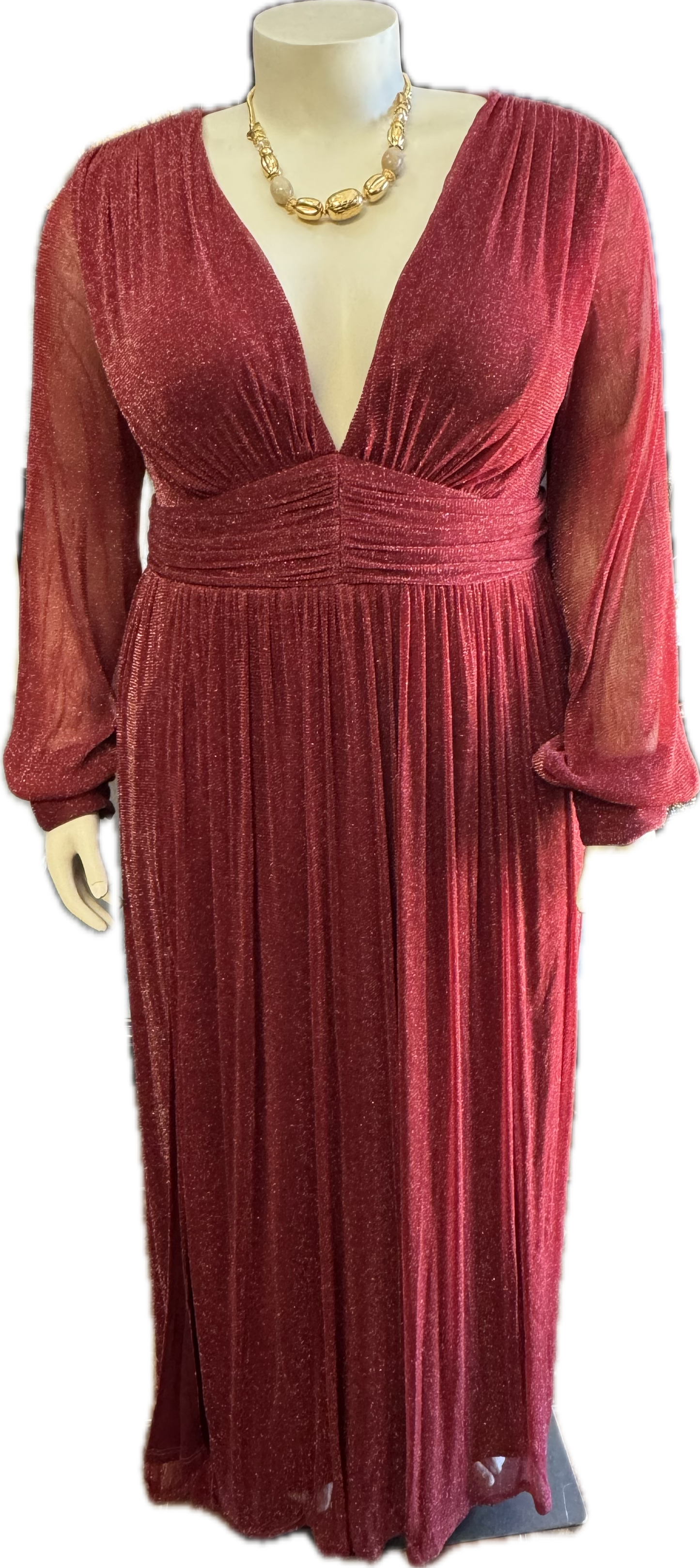 LADIES BURGUNDY SHIMMER DRESS