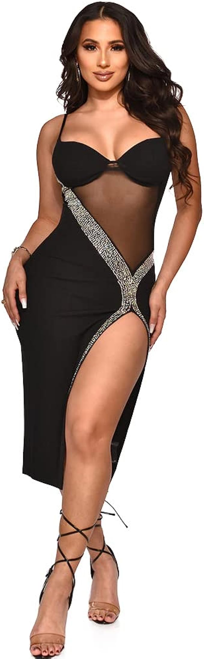 BLACK MESH & RHINESTONE FORMAL DRESS