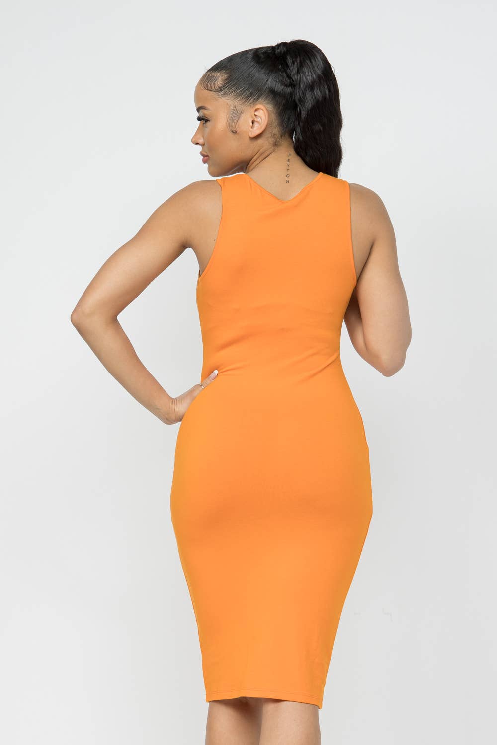 Julia by LoveJ - Cotton Spandex Solid Sleeveless Tank Bodycon Midi Dress