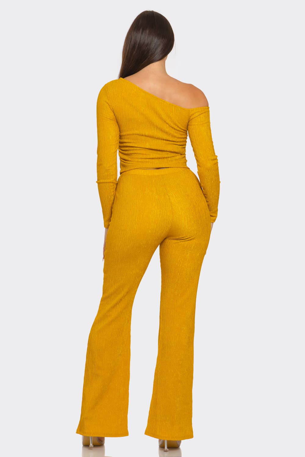 Julia by LoveJ - Asymmetrical Shoulder Shirring Top And Pants Set