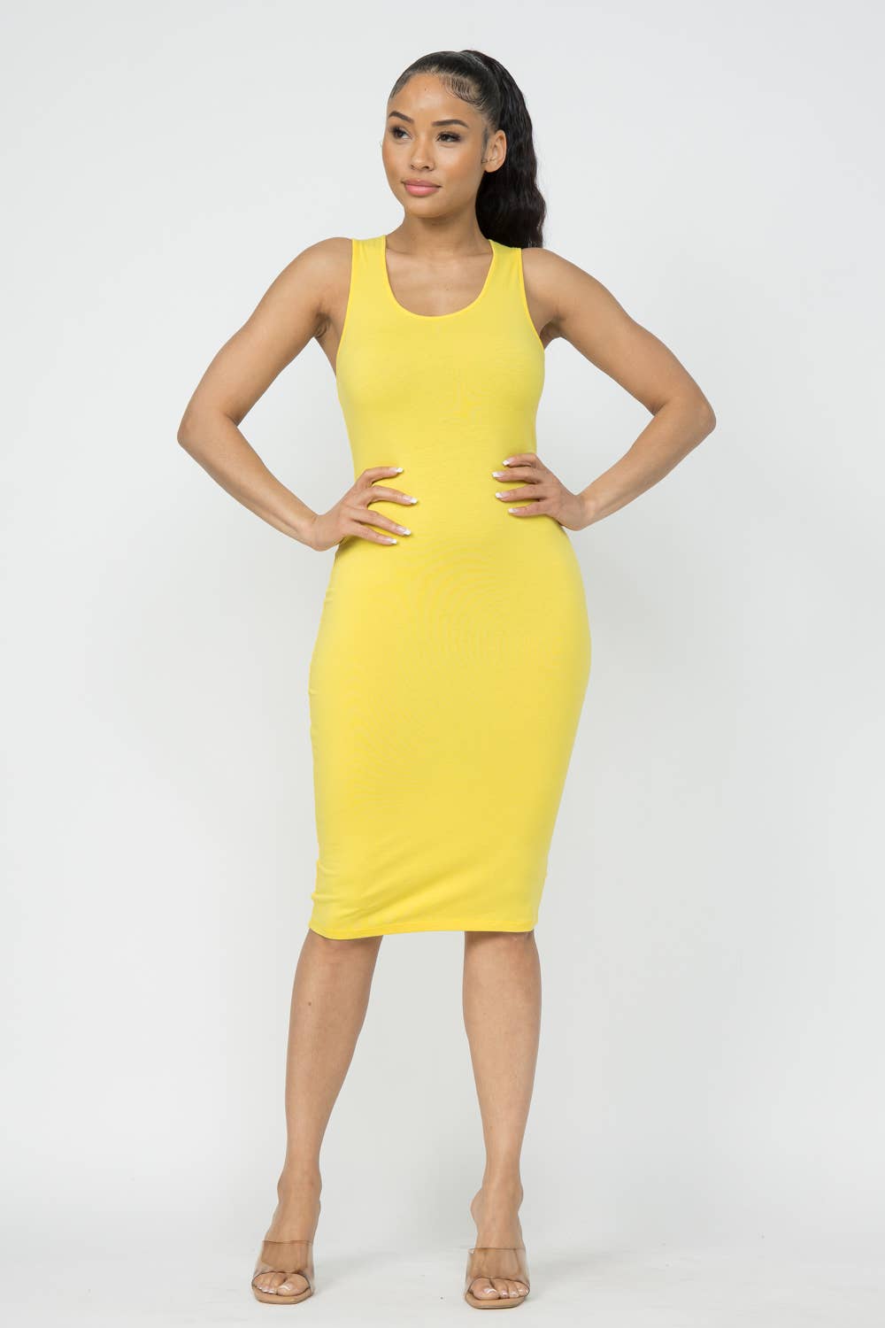 Julia by LoveJ - Cotton Spandex Solid Sleeveless Tank Bodycon Midi Dress