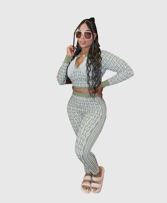 LADIES OLIVE GREEN 2 PIECE