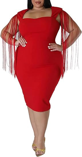 PLUS RED BODYCON DRESS WITH TASSELS