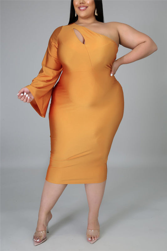 LADIES ORANGE ONE SHOULDER DRESS