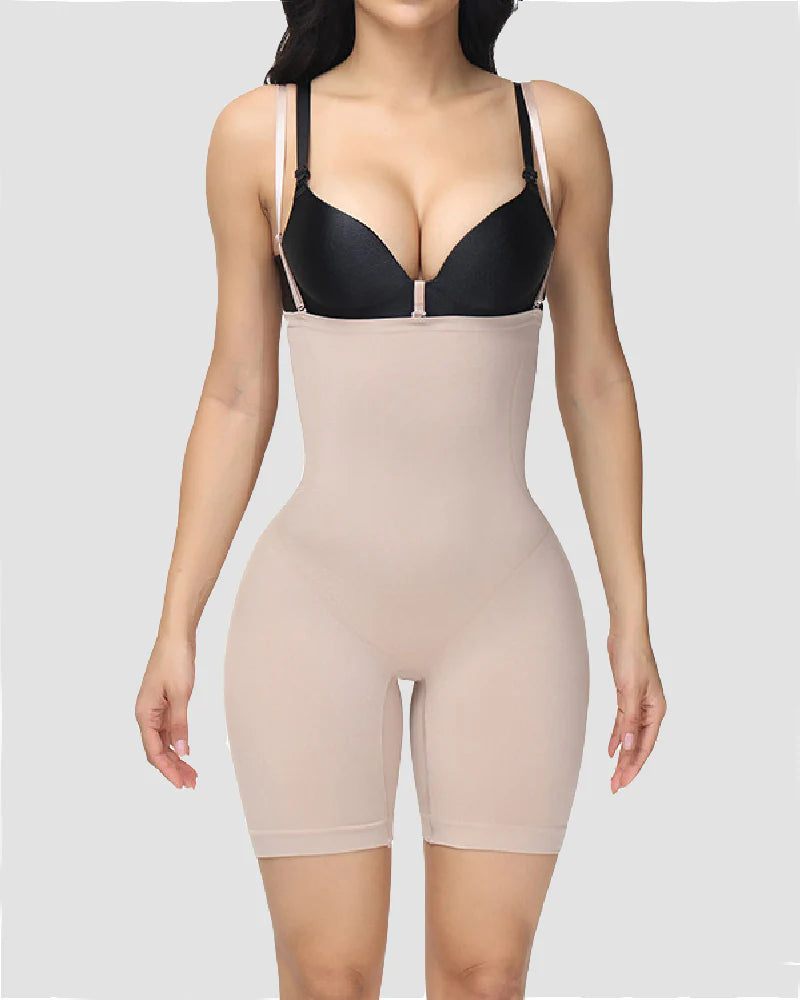 Back Seamless Open Bust Elastic Bodysuit Tummy Control Thigh Slimmer High Waist Shapewear