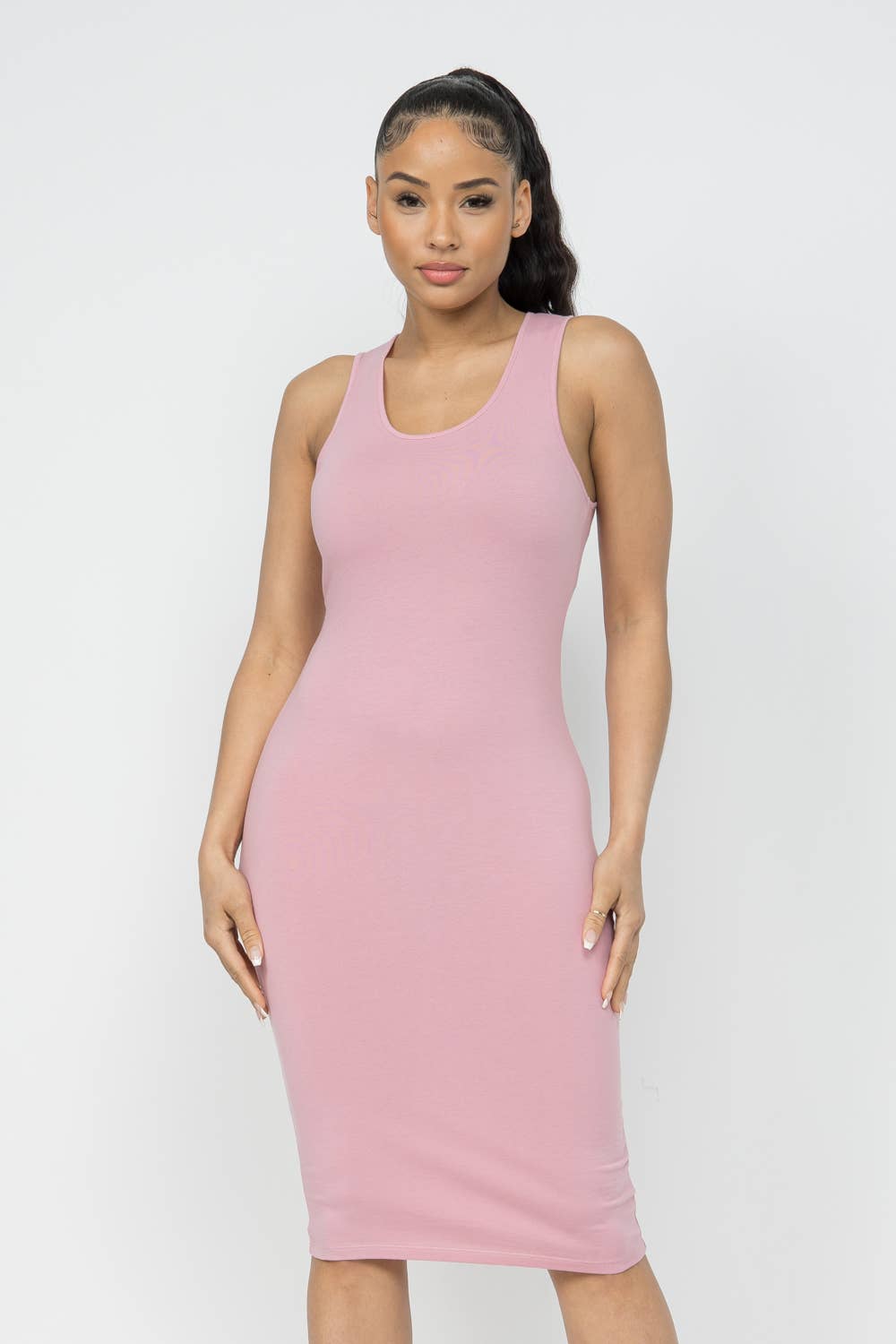 Julia by LoveJ - Cotton Spandex Solid Sleeveless Tank Bodycon Midi Dress