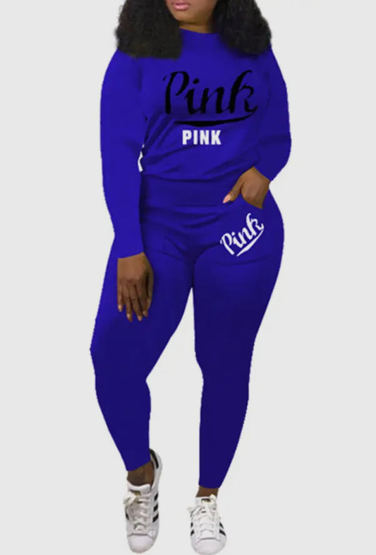 LADIES ROYAL BLUE PINK 2 PIECE