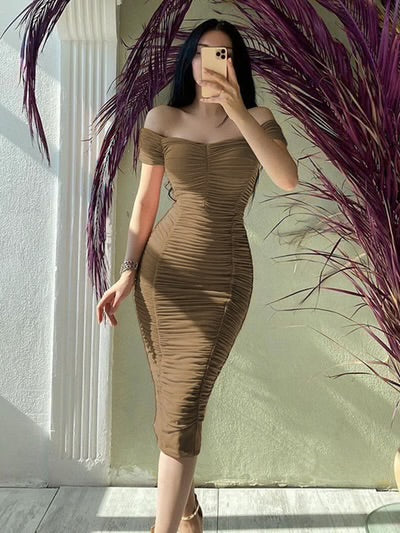 BROWN BODYCON DRESS