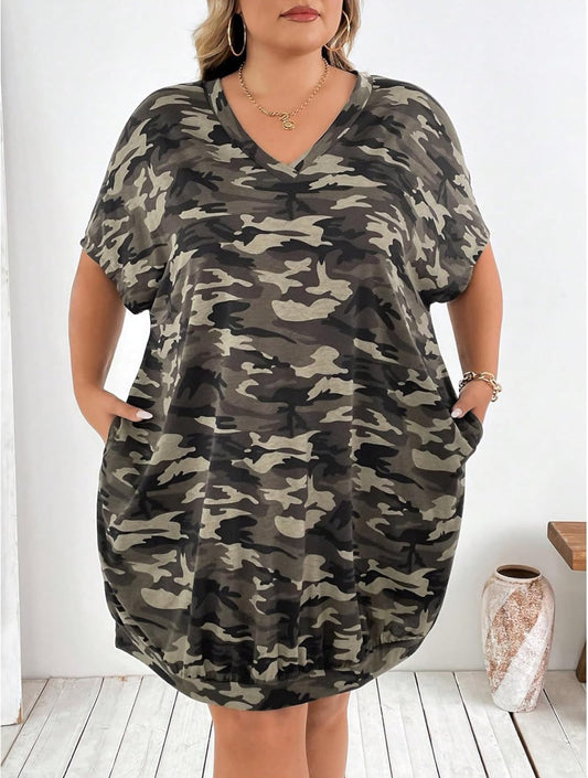 Ladies V Neck Camo Dress