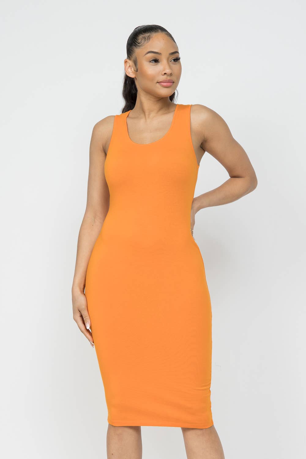 Julia by LoveJ - Cotton Spandex Solid Sleeveless Tank Bodycon Midi Dress