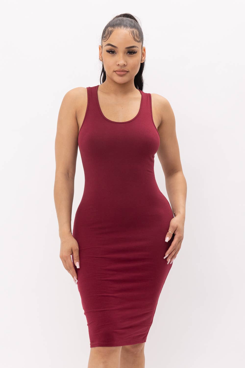 Julia by LoveJ - Cotton Spandex Solid Sleeveless Tank Bodycon Midi Dress