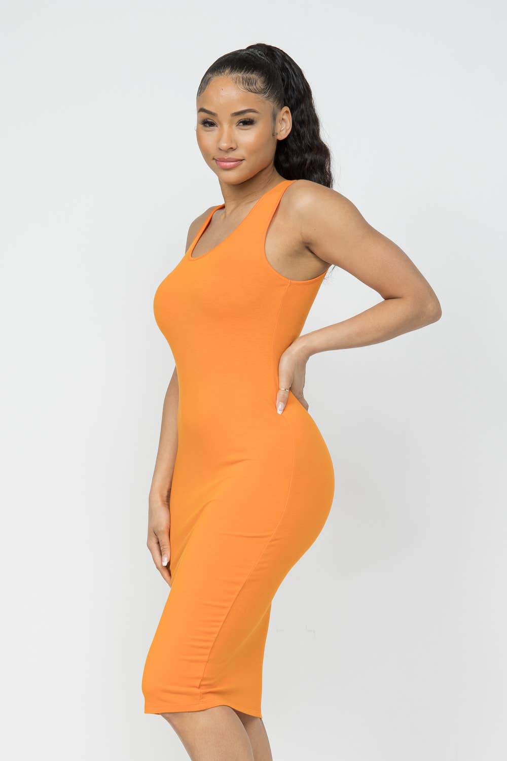 Julia by LoveJ - Cotton Spandex Solid Sleeveless Tank Bodycon Midi Dress
