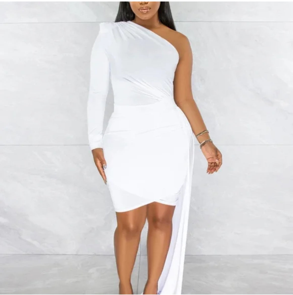 WHITE ONE SHOULDER COCKTAIL DRESS