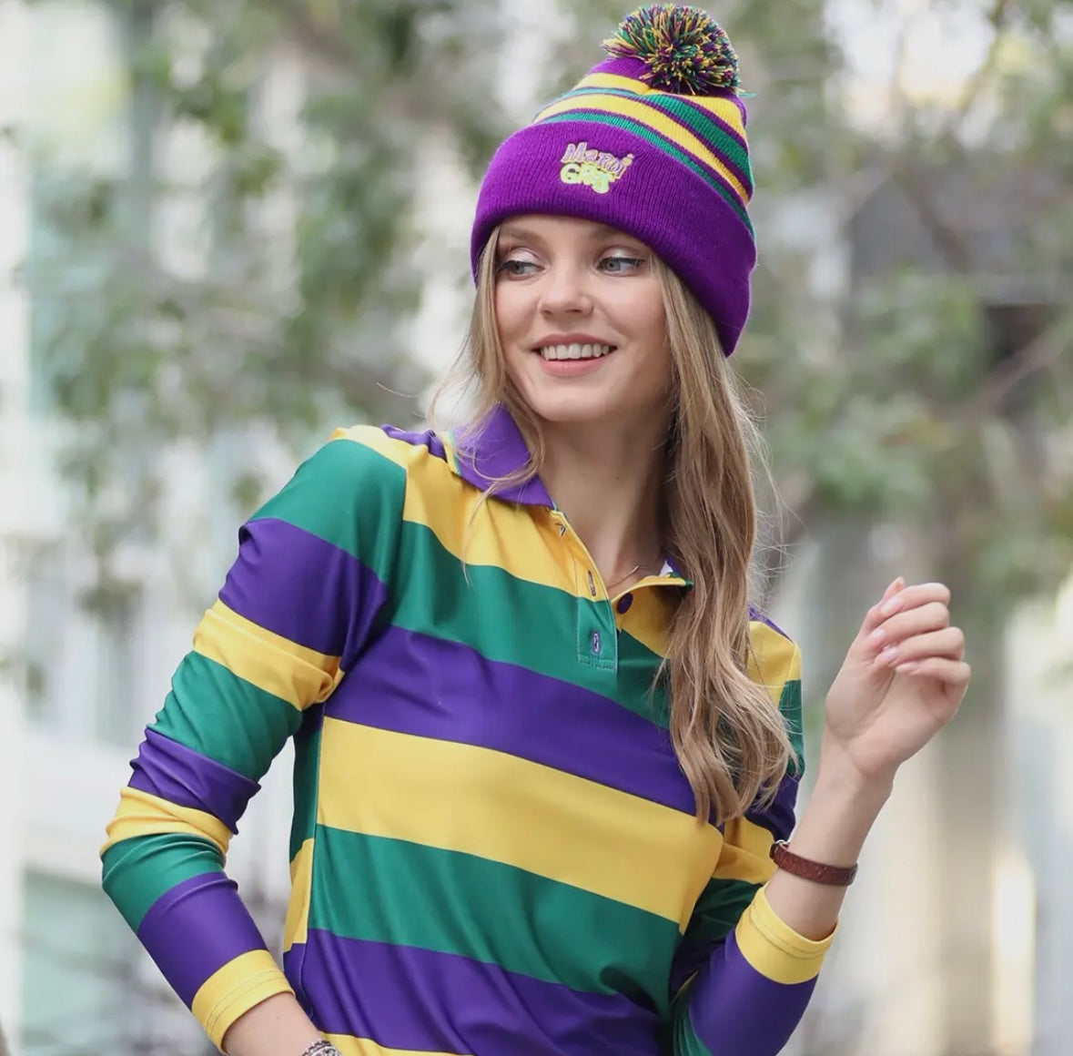 MARDI GRAS BEANIE WITH POM POM