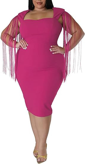 PLUS PINK BODYCON DRESS WITH TASSELS