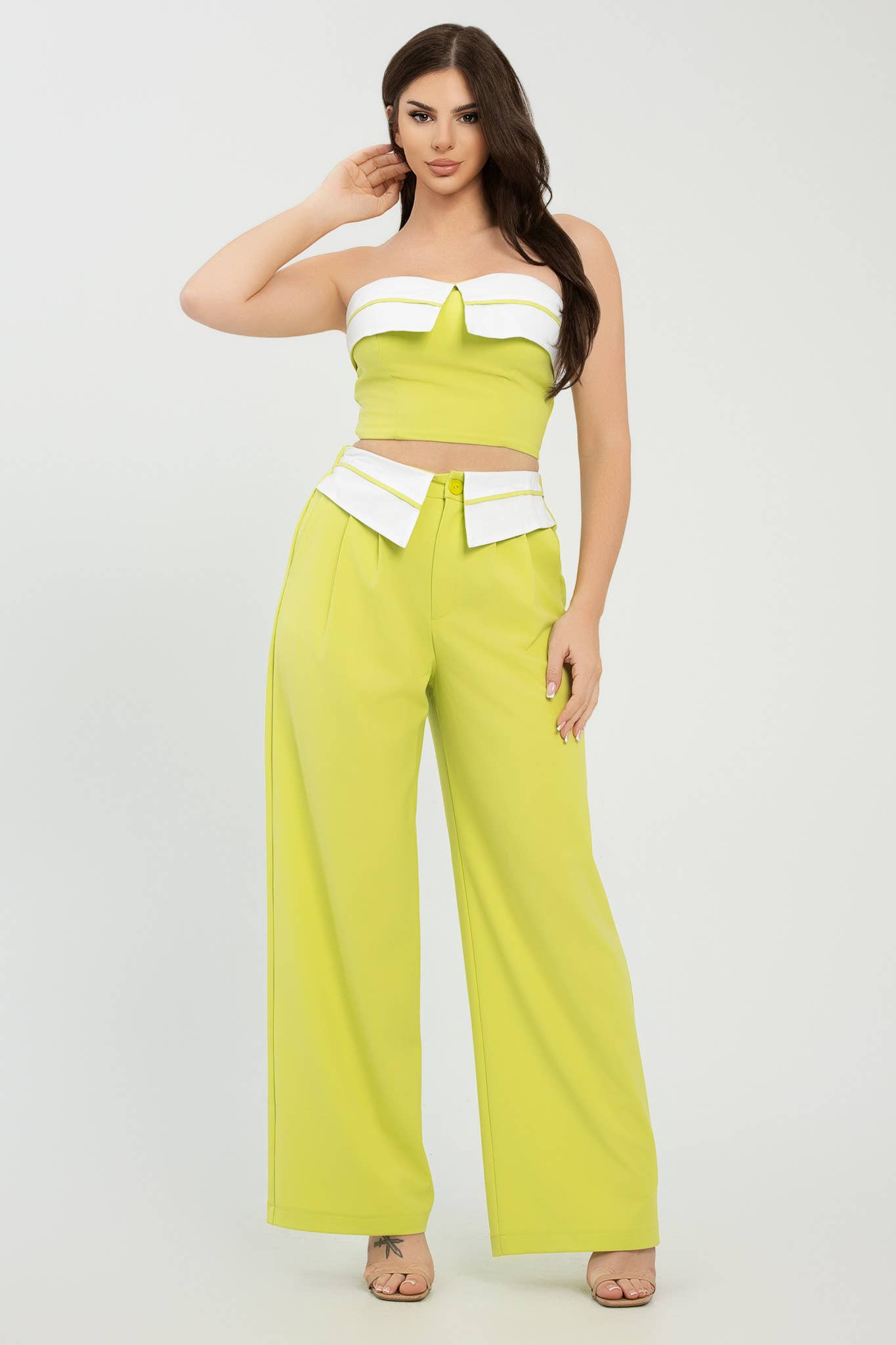 Julia by LoveJ -  Front Fold-Over Color Contrast Top And Pants Set