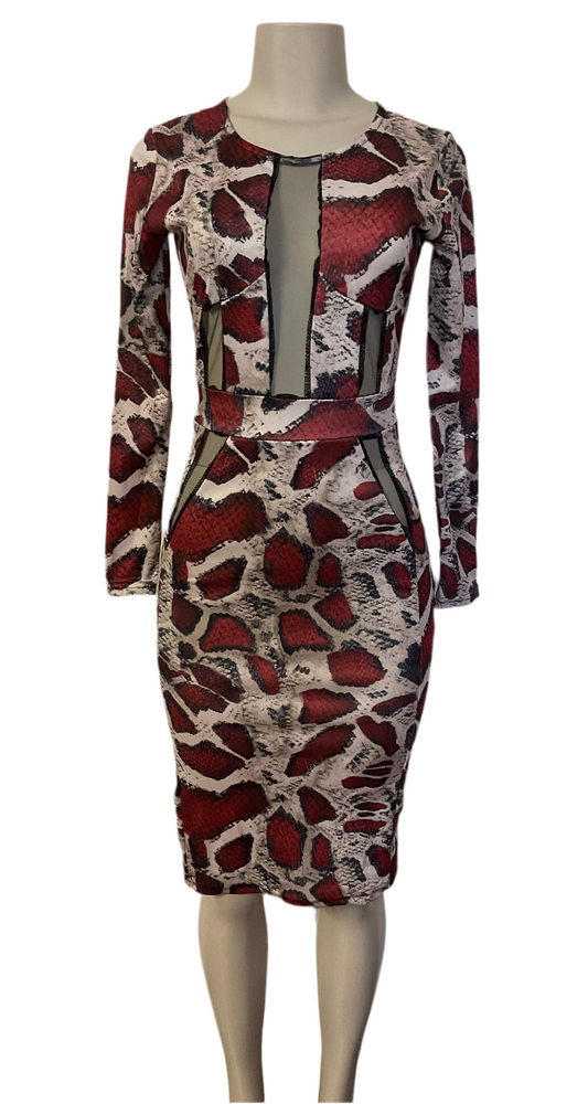 RED MULTI SNAKE SKIN DRESS