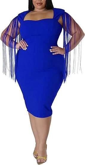 PLUS ROYAL BLUE BODYCON DRESS WITH TASSELS