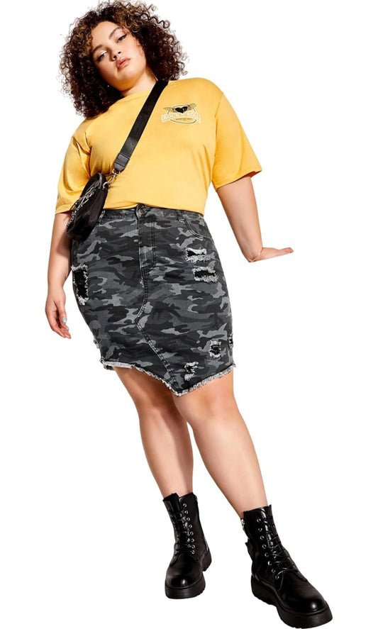 Ladies Camo Ripped Skirt