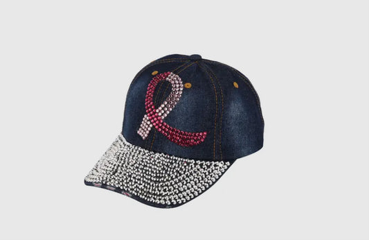 DENIM BREAST CANCER BLING HAT