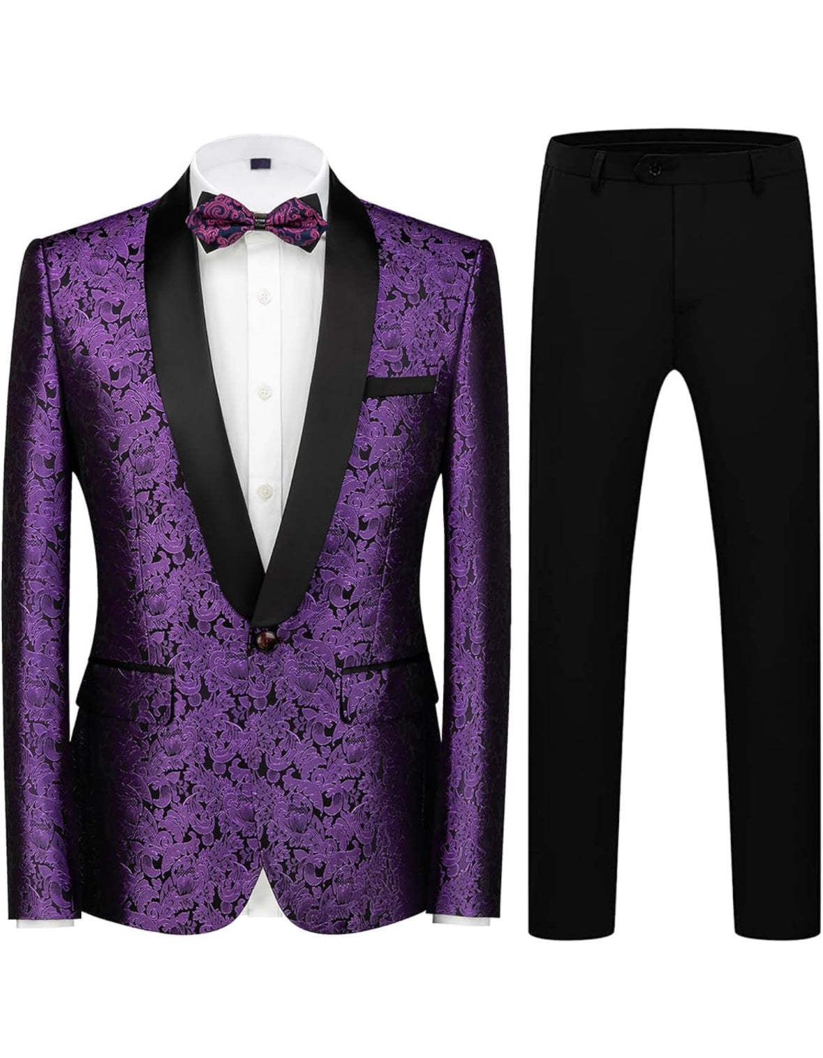 MEN PURPLE & BLACK FORMAL SUIT