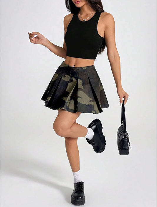 Ladies Camo Pleated Skirt