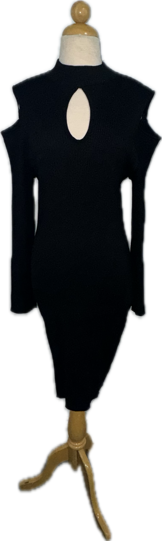 LADIES BLACK KEY HOLE COLD SHOULDER DRESS