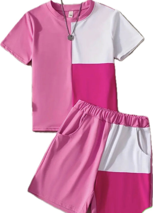 YOUTH GIRLS PINK & WHITE BLOCK SET