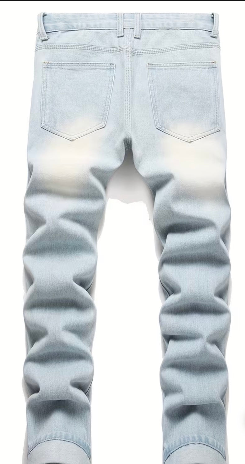Men's Slim Fit Distressed And Bleached Wash Jeans
