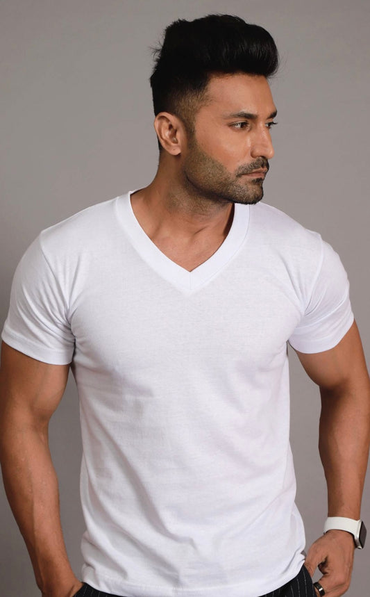 MEN STYLE WEAR WHITE V NECK T SHIRT